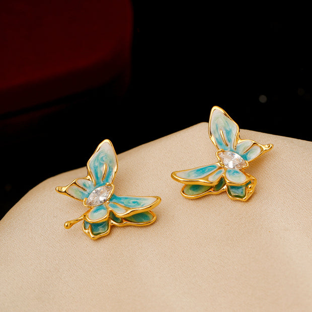 enamel oil drip butterfly earrings