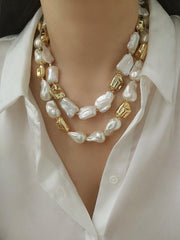 metal square baroque pearl necklace