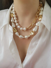 metal square baroque pearl necklace