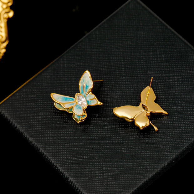 enamel oil drip butterfly earrings