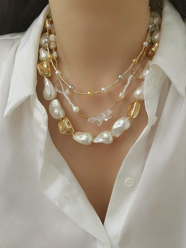 metal square baroque pearl necklace