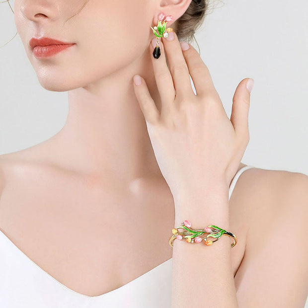 Enamel Tulip Cuff Bracelet