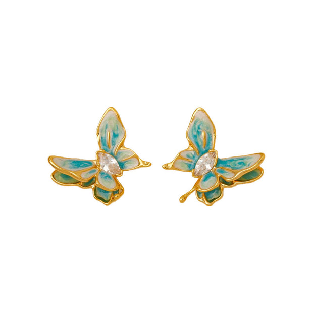 enamel oil drip butterfly earrings