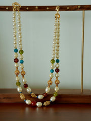 vintage colored double-layer glass pearl necklace