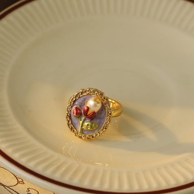 natural baroque pearl flower adjustable ring