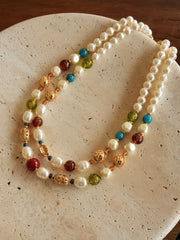 vintage colored double-layer glass pearl necklace