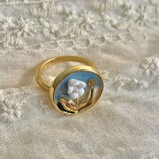 vintage baroque pearl enamel flower ring