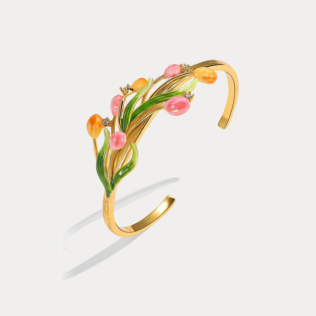 Enamel Tulip Cuff Bracelet