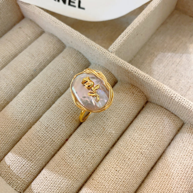 French retro niche design natural baroque pearl ring