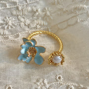 vintage baroque pearl enamel flower ring