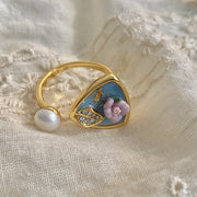 vintage baroque pearl enamel flower ring