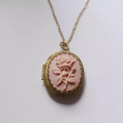 pink old glass antique photo box pendant necklace