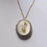 pink old glass antique photo box pendant necklace