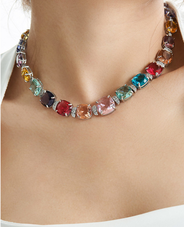 Colorful Square Diamond Necklace