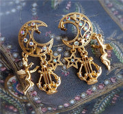 vintage little angel star gold-plated crystal tassel earrings