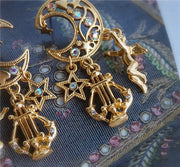 vintage little angel star gold-plated crystal tassel earrings