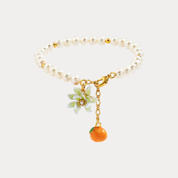 Orange Flower Pearl Bracelet