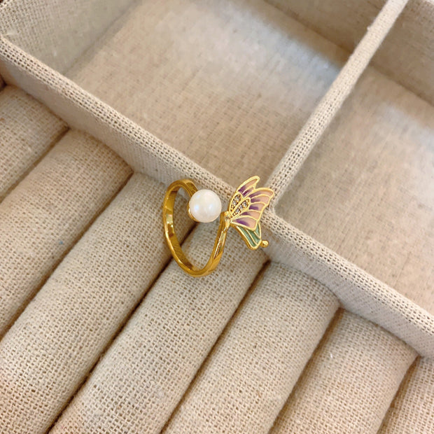 French retro niche design natural baroque pearl ring