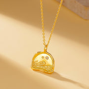 Textured Half Moon Star Ocean Pendant Necklace - 18K Gold Vermeil