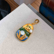 monet garden oil painting pendant