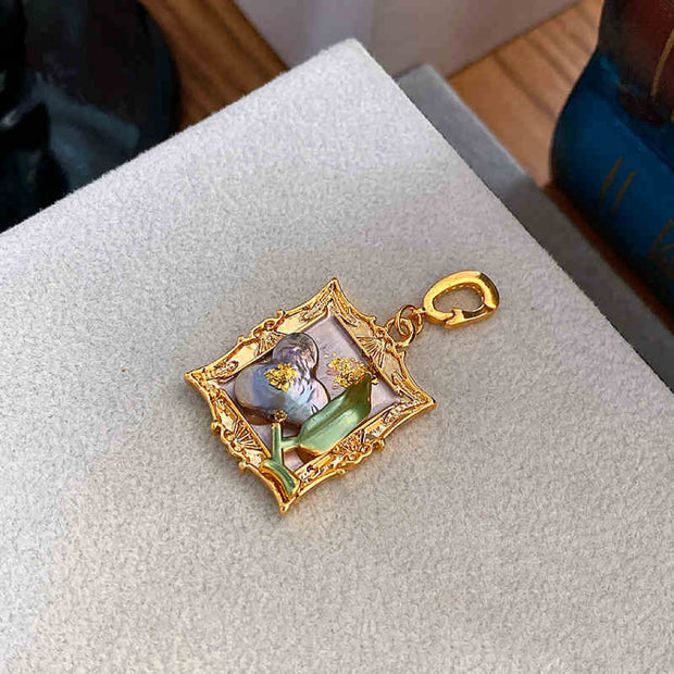 monet garden oil painting pendant