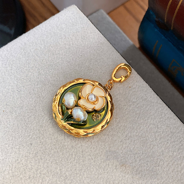 monet garden oil painting pendant