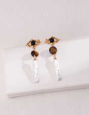 silver tiger eye stone earrings