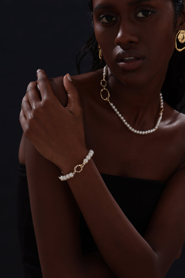 Pearl Beaded Bracelet - 18K Gold Plated