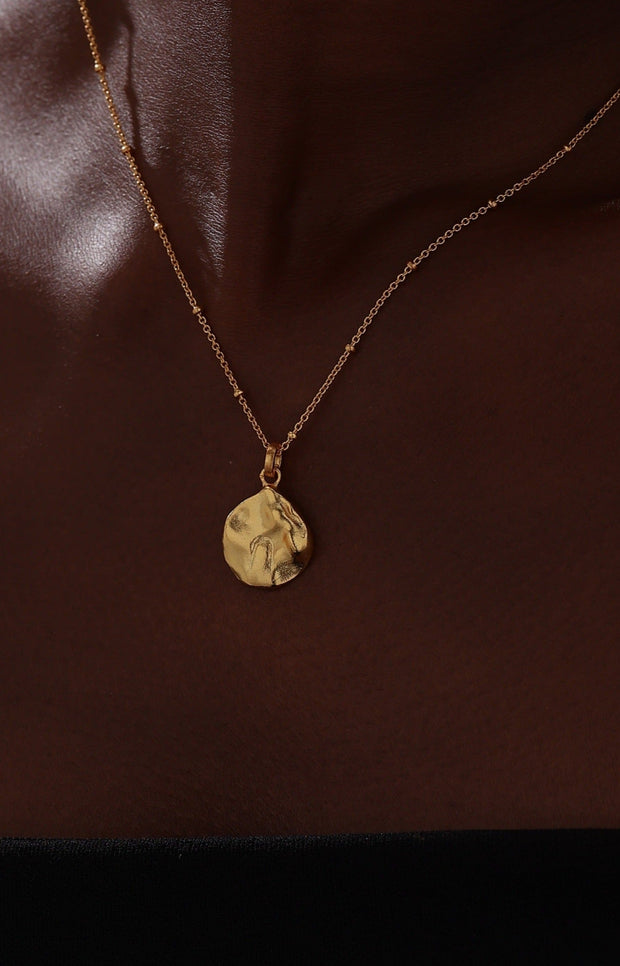 Textured Round Pendant Necklace - 22K Gold Vermeil