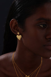 Textured Heart Drop Earrings - 18K Gold Plated