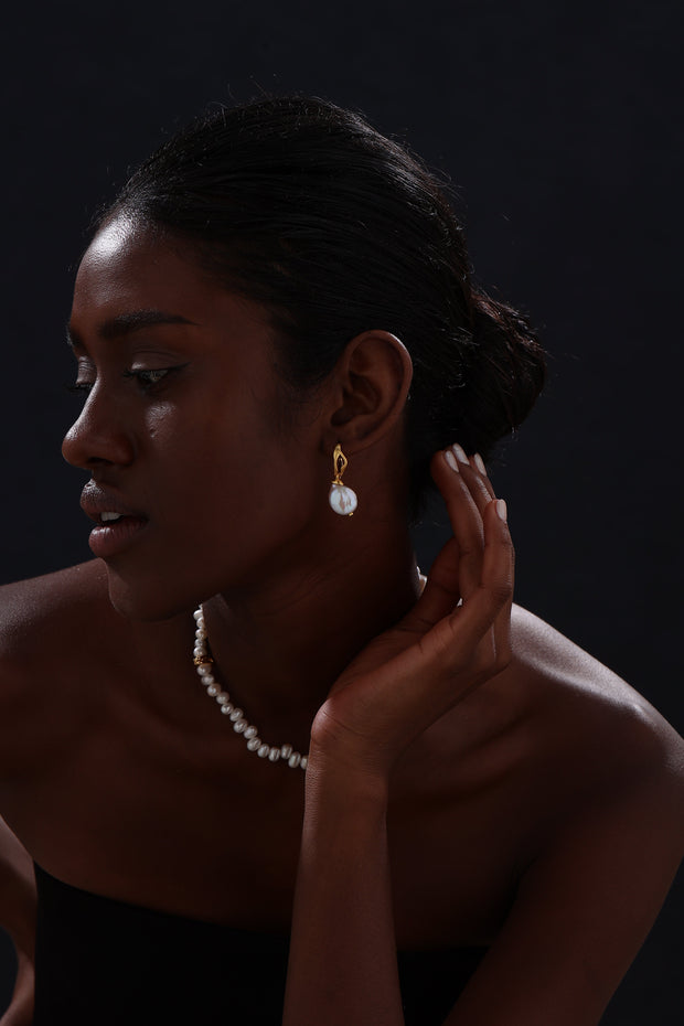 Keshi Pearl Hoop Drop Earrings - 22K Gold Vermeil