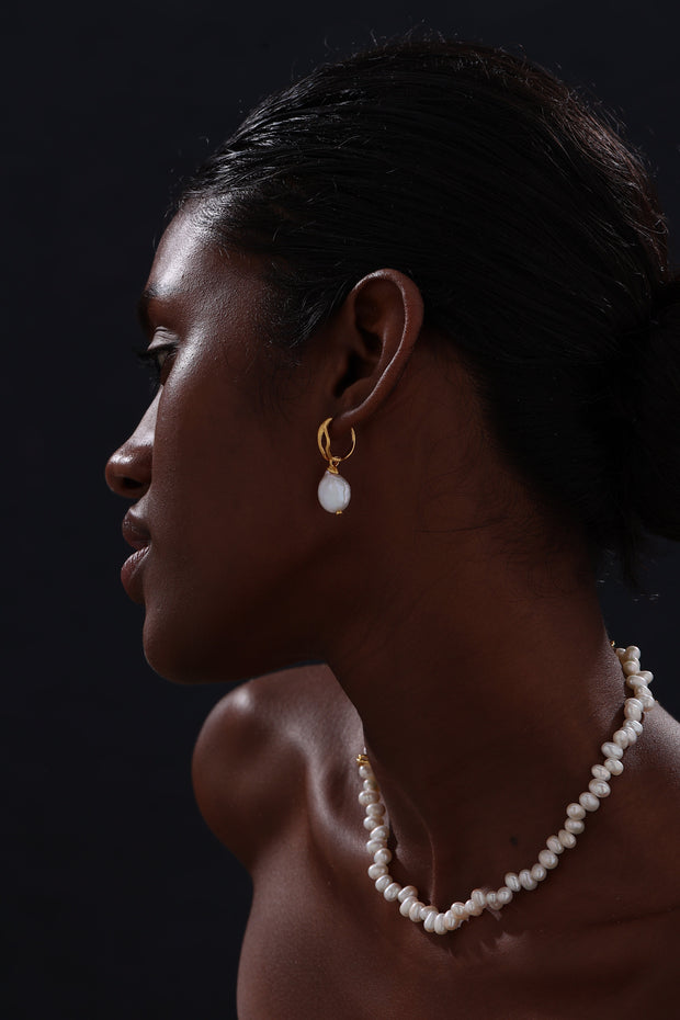 Keshi Pearl Hoop Drop Earrings - 22K Gold Vermeil