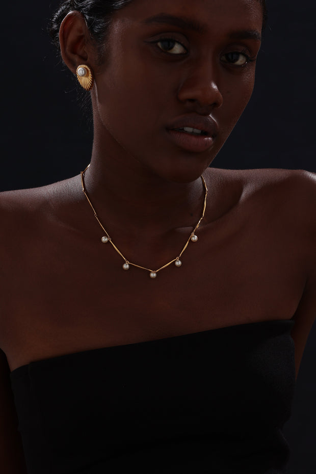 Bamboo Pearl Necklace - 22K Gold Vermeil