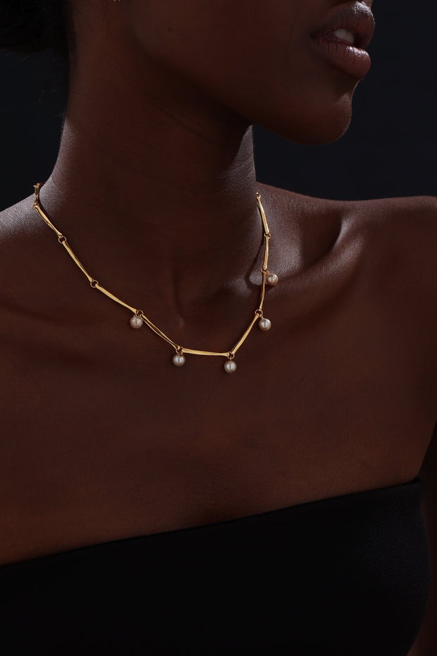 Bamboo Pearl Necklace - 22K Gold Vermeil