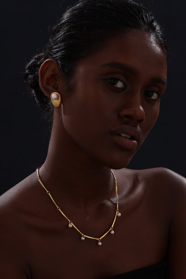 Bamboo Pearl Necklace - 22K Gold Vermeil