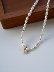 silver zircon pearl necklace