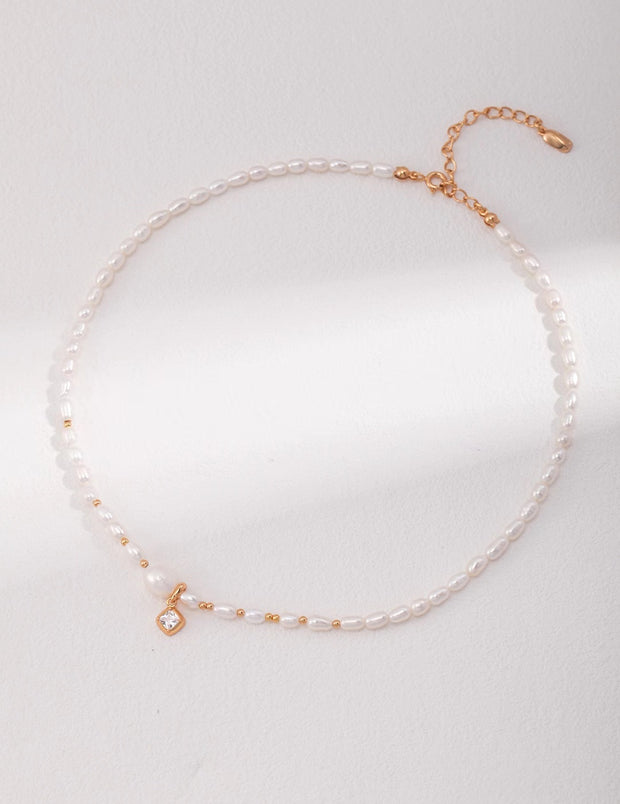 silver zircon pearl necklace