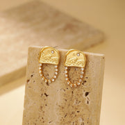 Textured Half Moon Star Ocean Drop Earrings - 18K Gold Plated