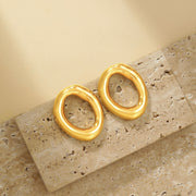 Oval Wave Stud Earrings - 18K Gold Plated