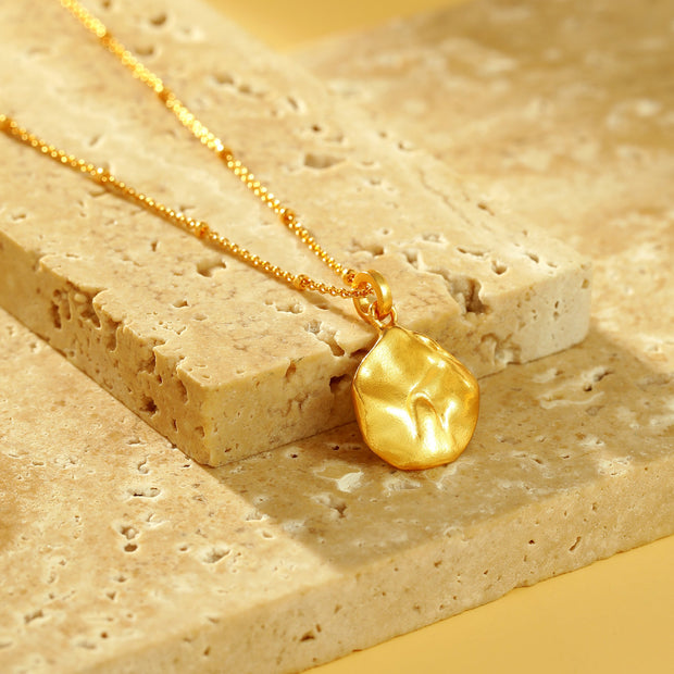 Textured Round Pendant Necklace - 22K Gold Vermeil