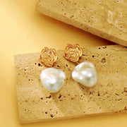 Baroque Pearl Rose Stud Drop Earrings