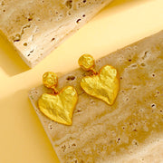 Textured Heart Drop Earrings - 18K Gold Plated