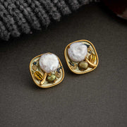 handmade flower baroque pearl earrings