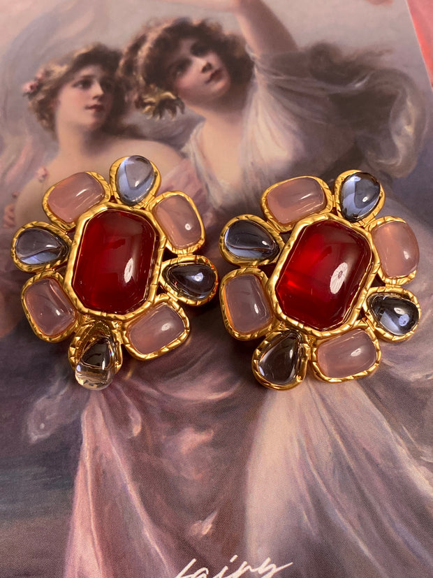 "Mrs. Poland" French light luxury retro earrings and heavy-duty glass earrings