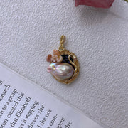 handmade baroque pearl swan pendant