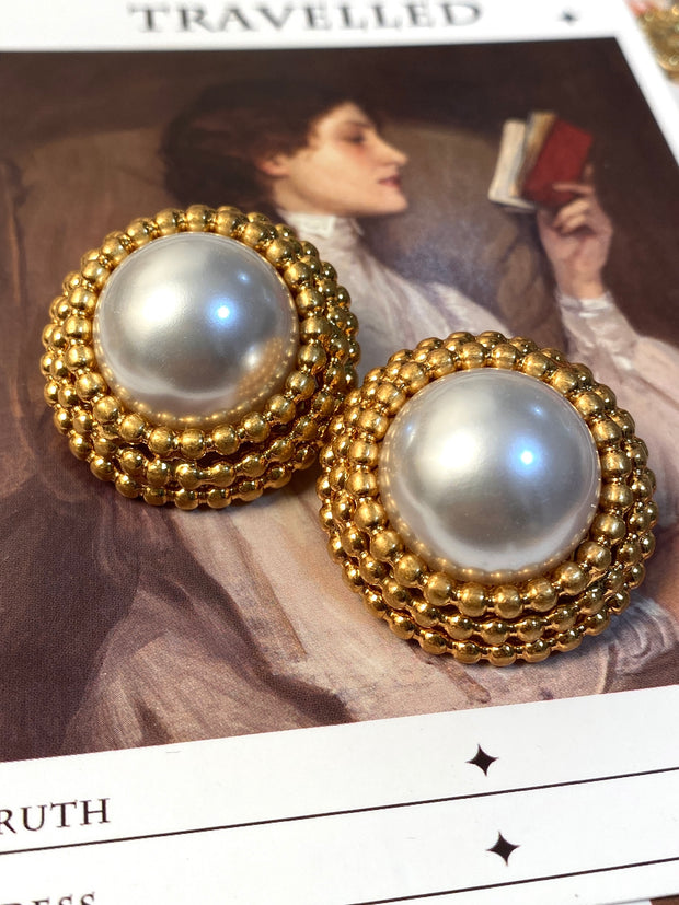 "Fragrant Luxury Concubine" heavy craftsmanship woven pearl classic retro earrings