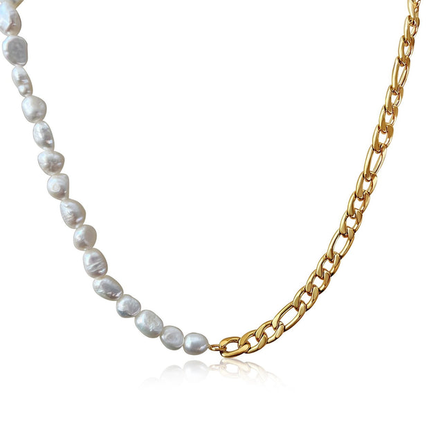 Handmade Baroque Freshwater Pearl Curb Chain Necklace