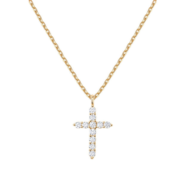 14K Gold Plated Cubic Zirconia Cross Necklace