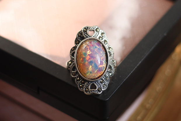 Retro Opal Murano Old Glass Vintage Adjustable Rings