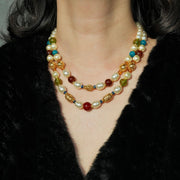 vintage colored double-layer glass pearl necklace